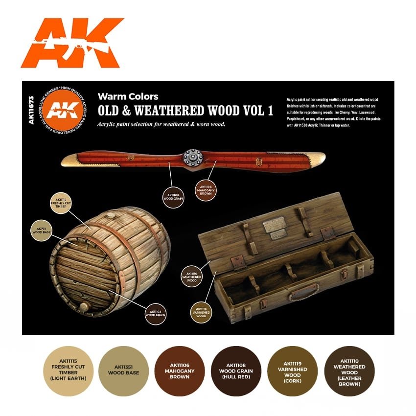 AK Interactive AK11673 3G OLD &amp; WEATHERED WOOD VOL 1 6x17 ml