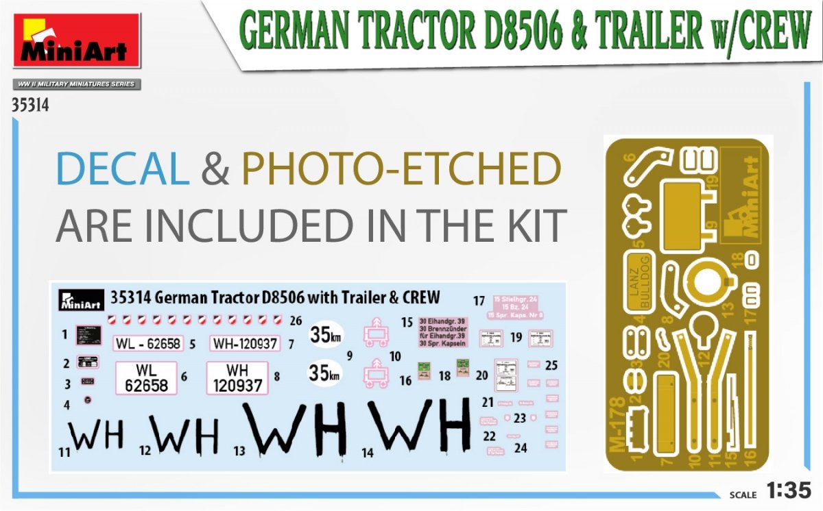 MiniArt 35314 GERMAN TRACTOR D8506 &amp;amp; TRAILER w/CREW 1/35 – obrázek 2