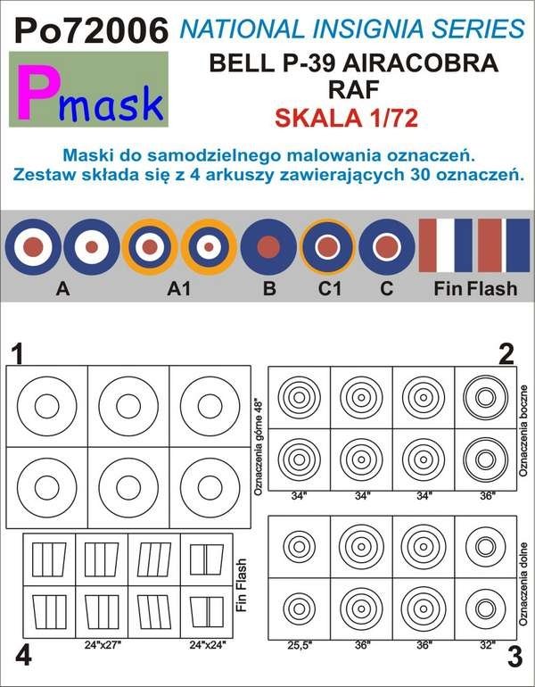 P-Mask PO72006 AIRACOBRA RAF MARKINGS PAINTING MASKS (1/72)