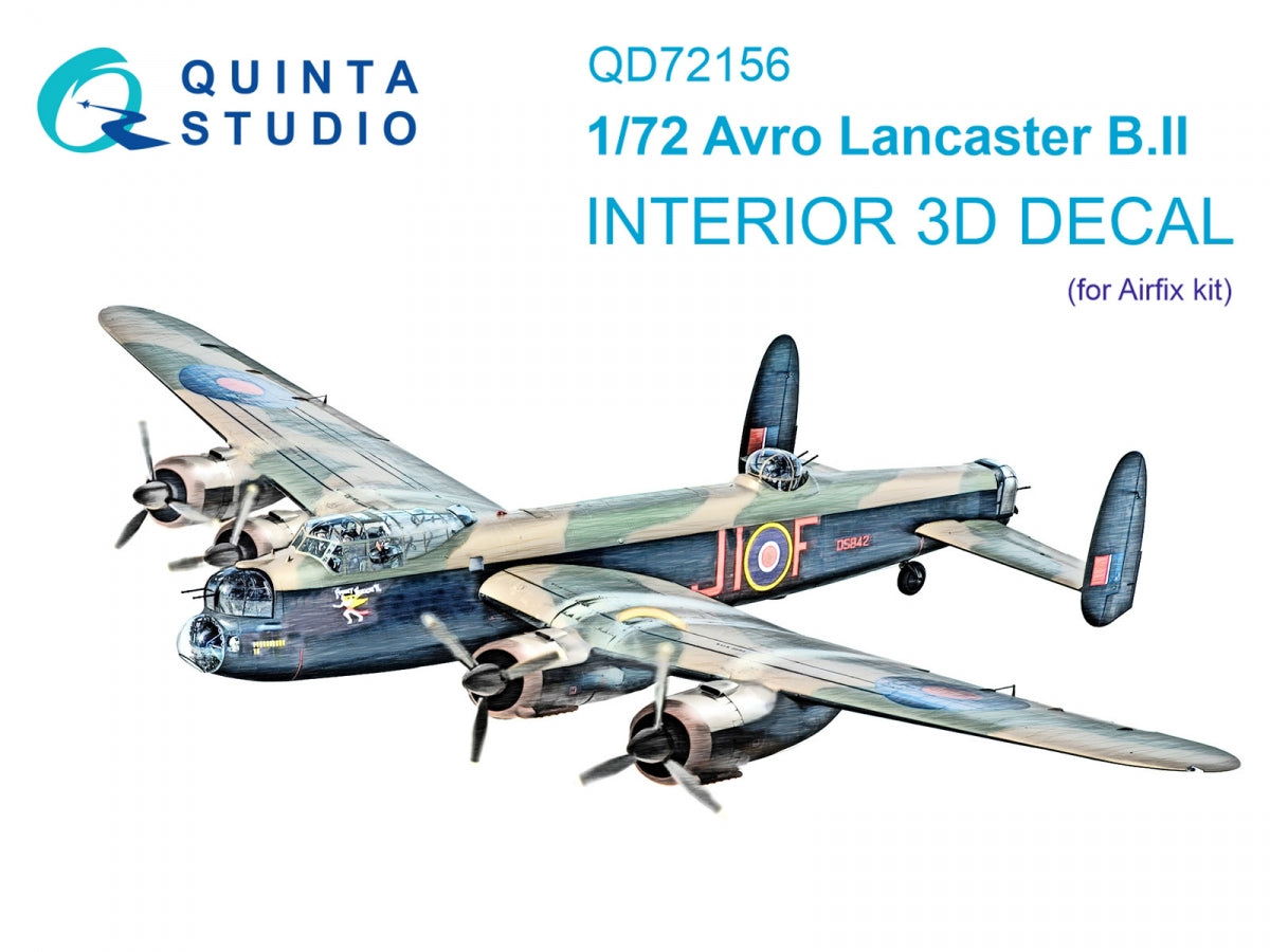 Quinta Studio QD72156 Avro Lancaster B.II 3D-Printed colored Interior on decal paper (Airfix) 1/72