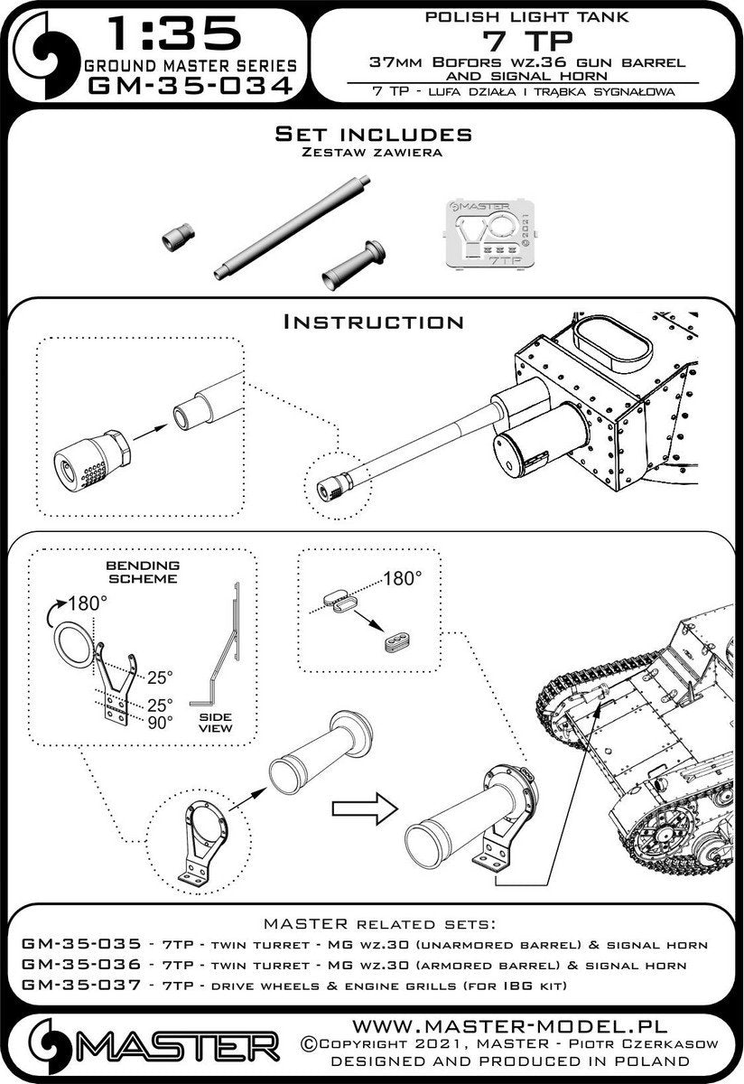 Master GM-35-034 Polish light tank 7TP - single turret - 37mm Bofors wz.36 barrel and horn (for IBG set) 1/35 – Bild 11