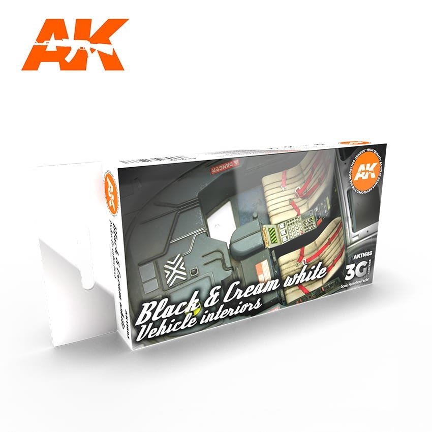 AK Interactive AK11683 3G NOIR ET BLANC CRÈME INTÉRIEURS DE VÉHICULES 6 x 17 ml