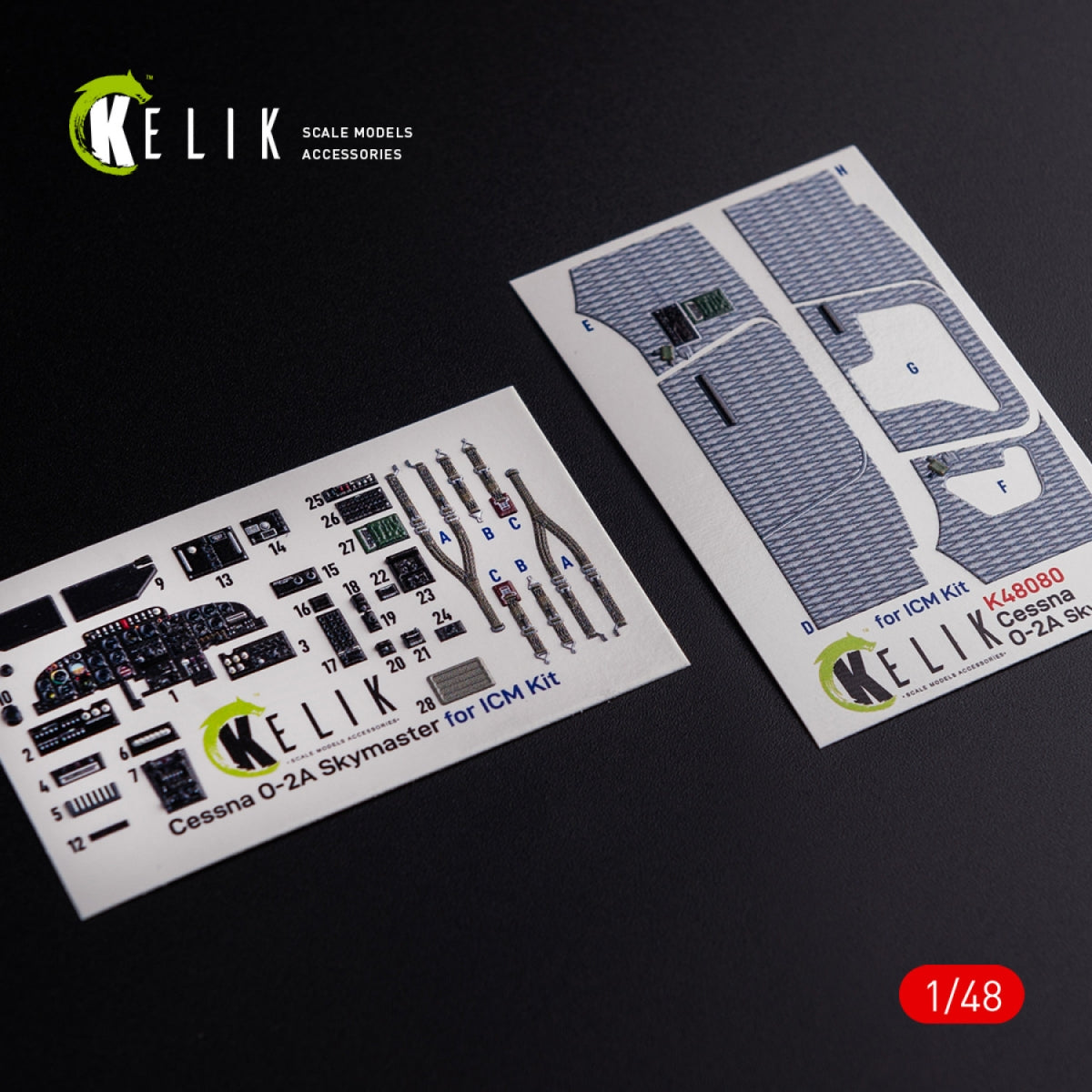 KELIK K48080 O-2A Skymaster interior 3D decals "gray decoration type" for ICM kit 1/48