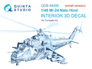 Quinta Studio QDS-48406 Mi-24 Nato Hind 3D-Printed &amp;amp; colored Interior on decal paper (Trumpeter)(Small version) 1/48