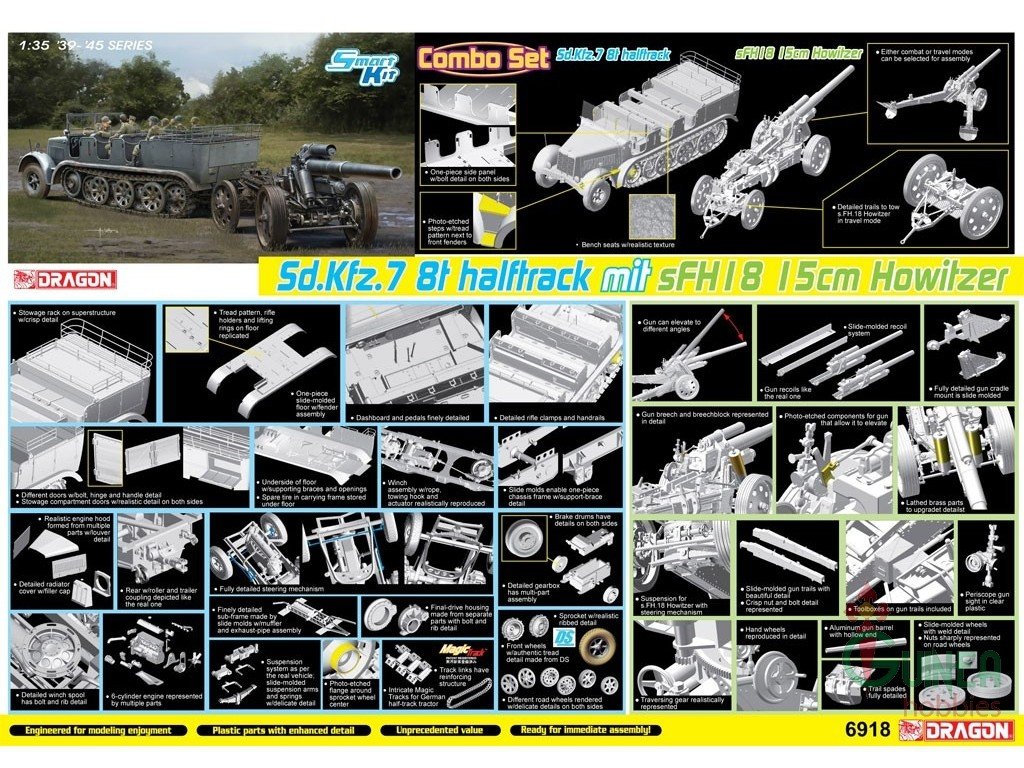 Dragon 6918 Sd.Kfz 7 8ton Halftrack mit sFH18 15cm Howitzer 1/35 – Bild 2