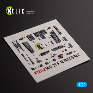 KELIK K72142 Mig-29 Fulcrum-C 9-13 interior 3D decals for GWH kit 1/72