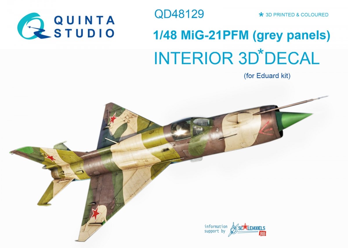 Quinta Studio QD48129 MiG-21PFM (gray color panels) 3D-Printed &amp;amp; colored Interior on decal paper (for Eduard kit) 1/48
