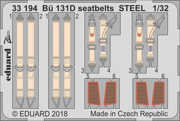Ceintures de sécurité Eduard 33194 Bü 131D en acier ICM 1/32