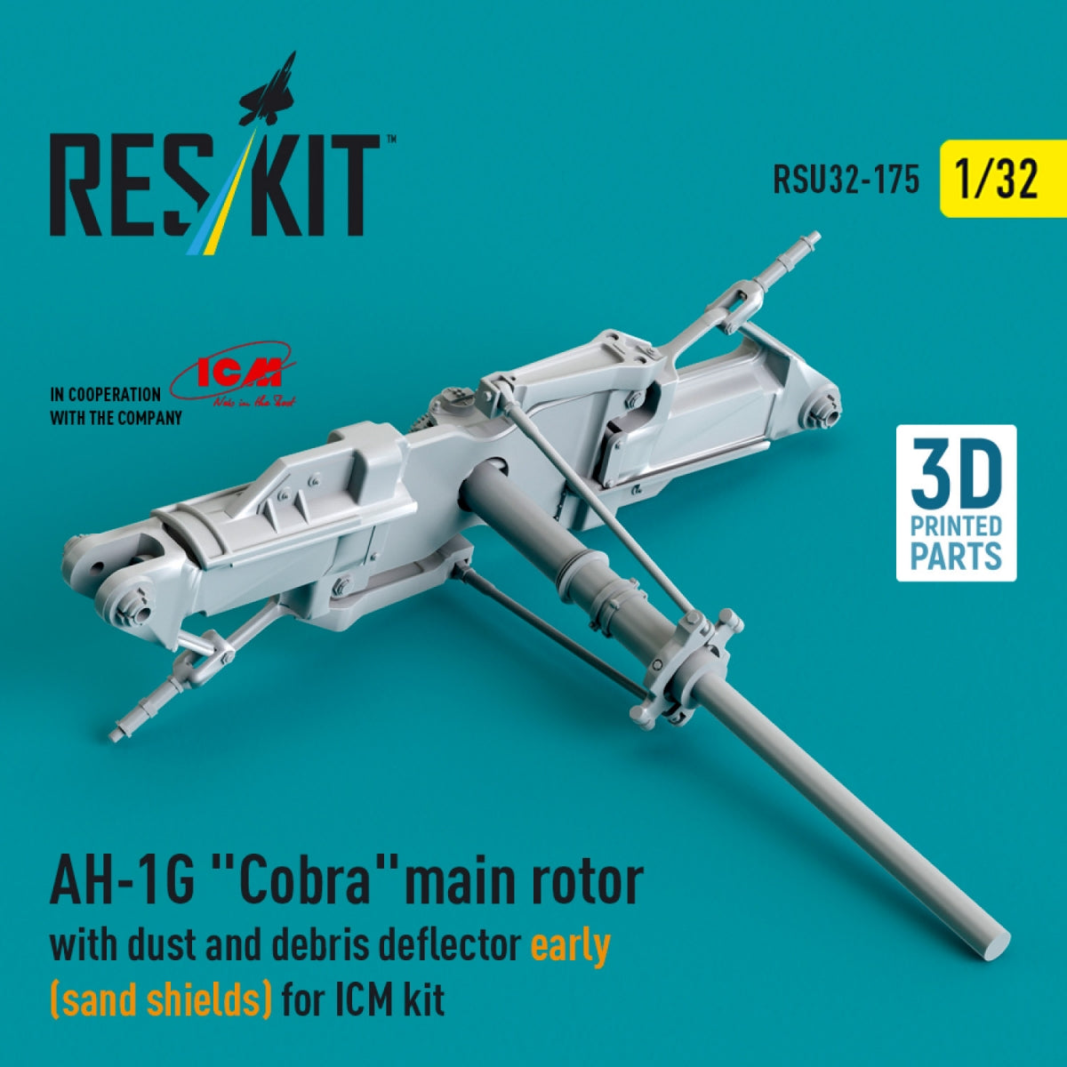 RESKIT RSU32-0175 AH-1G &amp;quot;Cobra&amp;quot; main rotor with dust and debris deflector (sand shields) early version for ICM kit (3D Printed) 1/32 – image 2