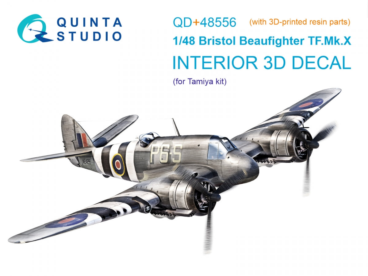 Quinta Studio QD+48556 Bristol Beaufighter TF.Mk.X 3D-Printed &amp;amp; colored Interior on decal paper (Tamiya) (with 3D-printed resin parts) 1/48