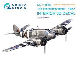 Quinta Studio QD+48556 Bristol Beaufighter TF.Mk.X 3D-Printed &amp;amp; colored Interior on decal paper (Tamiya) (with 3D-printed resin parts) 1/48