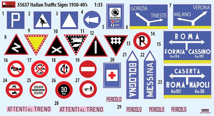 MiniArt 35637 PANNEAUX DE SIGNALISATION ITALIENS ANNÉES 1930-40 1/35
