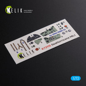 KELIK K72115 Sea Hurricane Mk I interior 3D decals for Arma Hobby kit 1/72