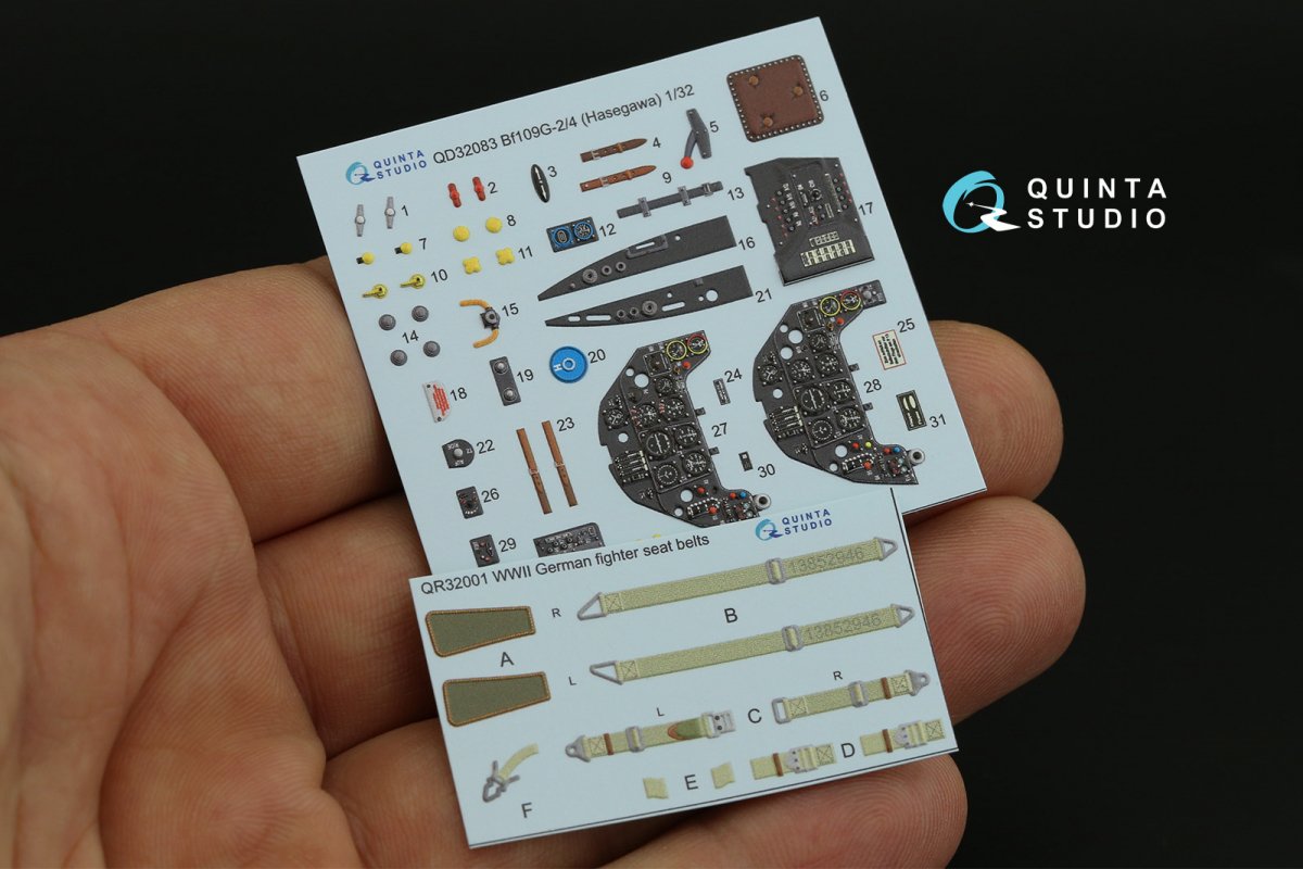 Quinta Studio QD32083 Bf 109G-2/G-4 3D-Printed &amp;amp; colored Interior on decal paper (Hasegawa) 1/32 – image 5