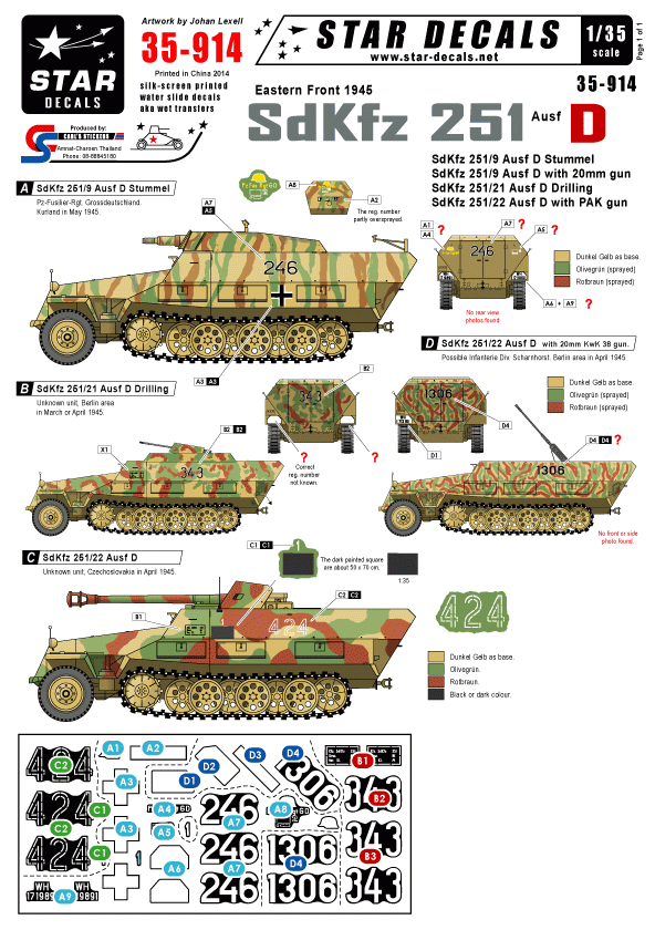 Star Decals 35-914 Front de l&amp;#39;Est Sdkfz 251 Ausf D 1/35