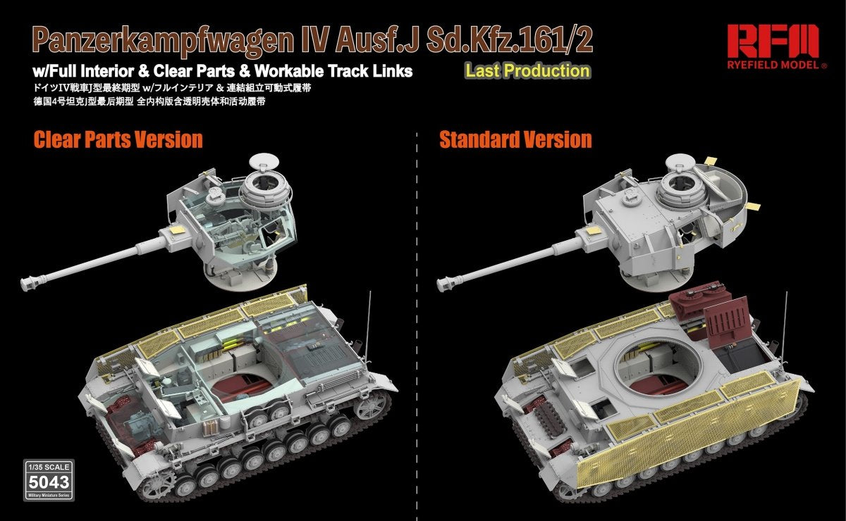 Rye Field Model 5043 Panzerkampfwagen IV Ausf.J Sd.Kfz.161/2 (w/full interior&amp;amp;clear parts&amp;amp;workle track links) 1/35 – obrázek 4