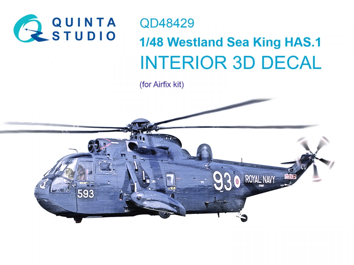 Quinta Studio QD48429 Westland Sea King HAS.1 3D-Printed &amp;amp; colored Interior on decal paper (Airfix) 1/48