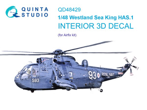 Quinta Studio QD48429 Westland Sea King HAS.1 3D-Printed &amp;amp; colored Interior on decal paper (Airfix) 1/48