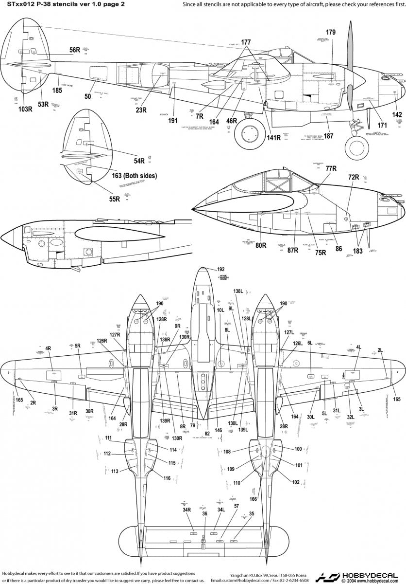 HobbyDecal ST48012V1 P-38 Stencils ver 1 1/48 – Bild 3