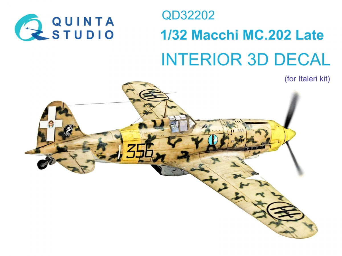 Quinta Studio QD32202 Macchi MC.202 Folgore Late 3D-Printed &amp;amp; colored Interior on decal paper (Italeri) 1/32
