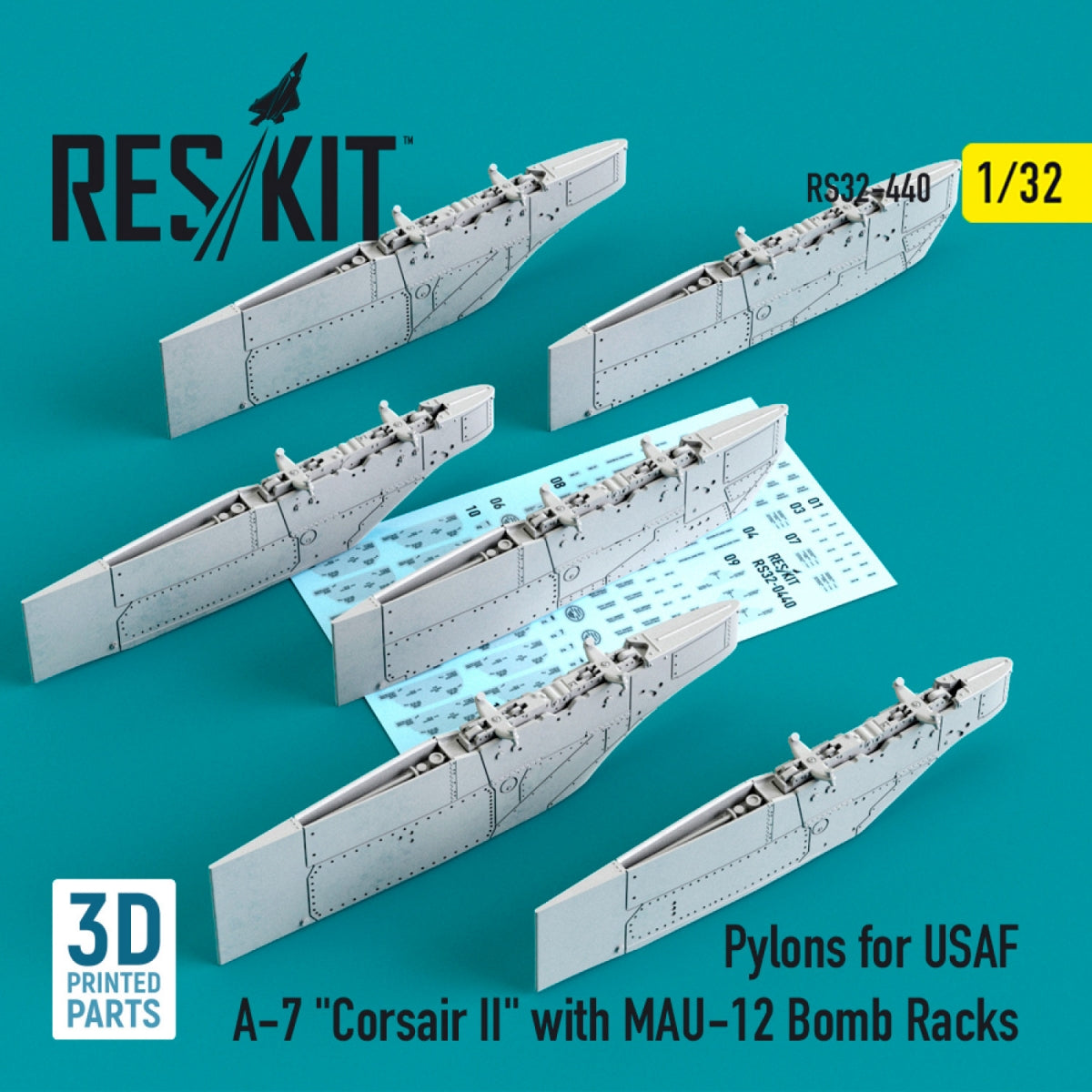 RESKIT RS32-0440 PYLONS FOR USAF A-7 &amp;quot;CORSAIR II&amp;quot; WITH MAU-12 BOMB RACKS (3D PRINTED) 1/32