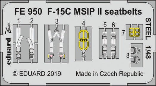 Ceintures de sécurité Eduard FE950 F-15C MSIP II en acier, échelle 1/48, Great Wall Hobby