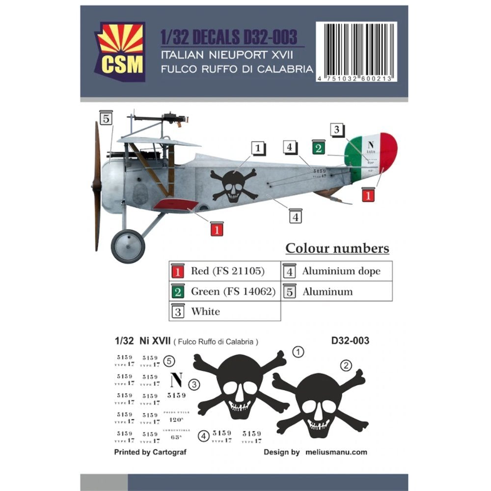 Copper State Models D32-003 Italien Nieuport XVII Fulco Ruffo Di Calabria 1/32