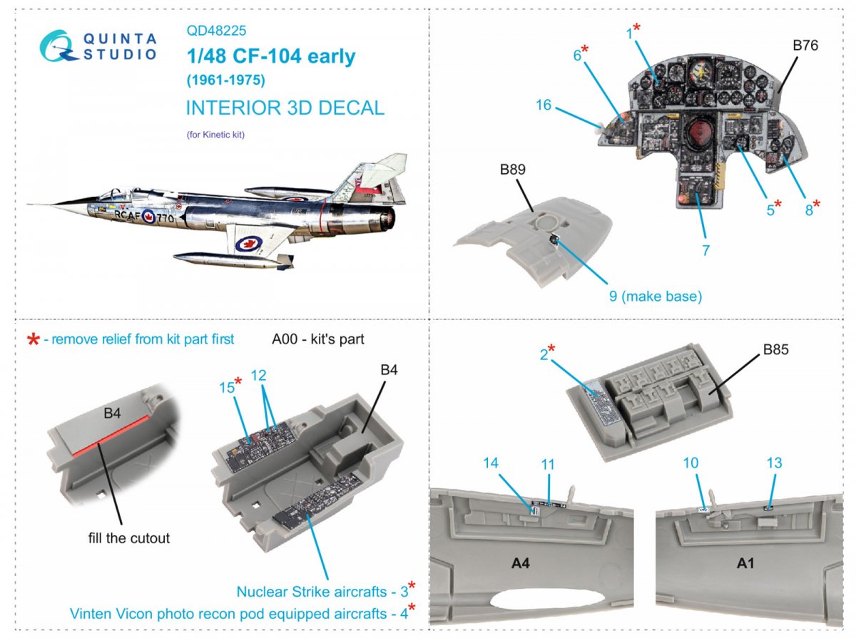 Quinta Studio QD48225 CF-104 Early 3D-Printed &amp;amp; colored Interior on decal paper (Kinetic) 1/48 – immagine 2