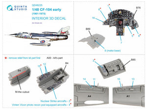 Quinta Studio QD48225 CF-104 Early 3D-Printed &amp;amp; colored Interior on decal paper (Kinetic) 1/48 – immagine 2