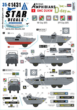 Star Decals 35-C1431 D-Day DUKW. British Amphibians #3. 101 Coy (GT) and 377 Coy (GT) RASC. 1/35