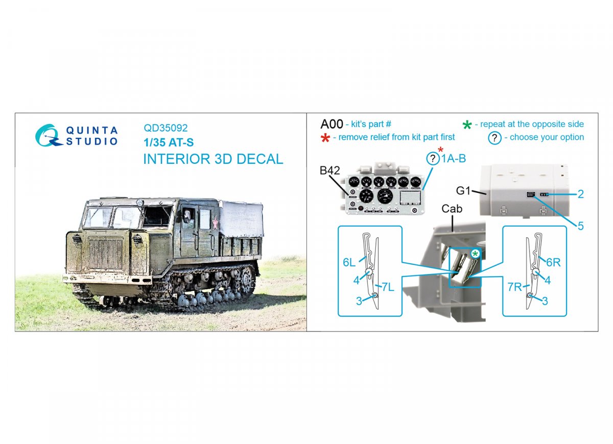 Quinta Studio QD35092 AT-S 3D-Printed &amp;amp; colored Interior on decal paper (Trumpeter) 1/35 – obrázek 2