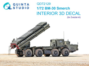 Quinta Studio QD72129 BM-30 Smerch 3D-Printed &amp;amp; colored Interior on decal paper (Zvezda) 1/72