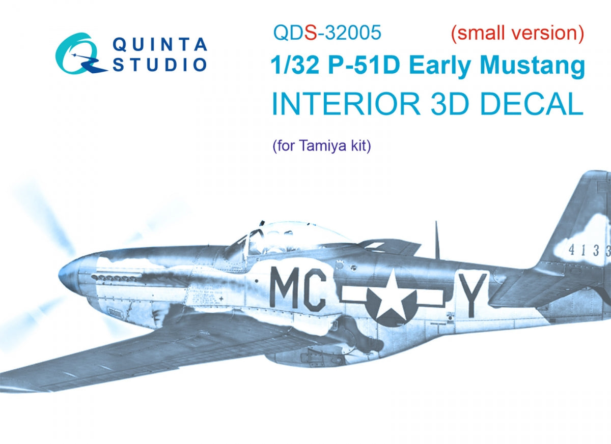 Quinta Studio QDS-32005 P-51D (Early) 3D-Printed colored Interior on decal paper (Tamiya) (small version) 1/32