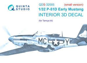 Quinta Studio QDS-32005 P-51D (Early) 3D-Printed colored Interior on decal paper (Tamiya) (small version) 1/32