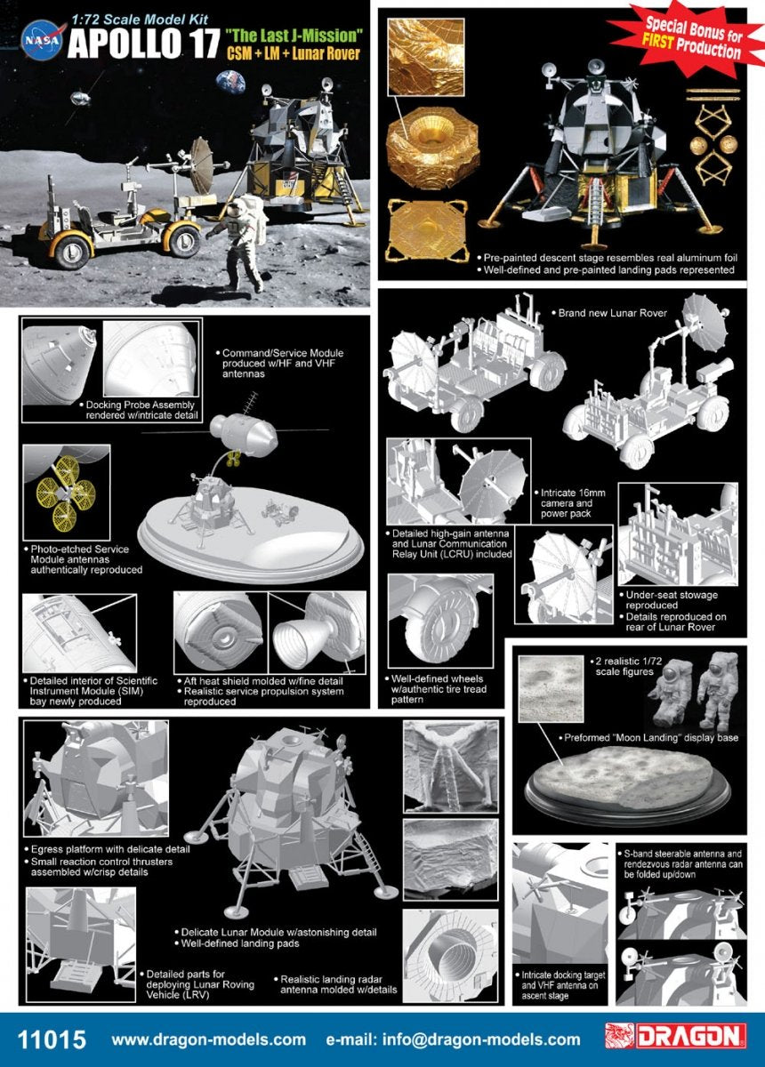 Dragon 11015 Apollo 17 &amp;quot;The Last J-Mission&amp;quot; CSM + LM + Lunar Rover 1/72 – image 2