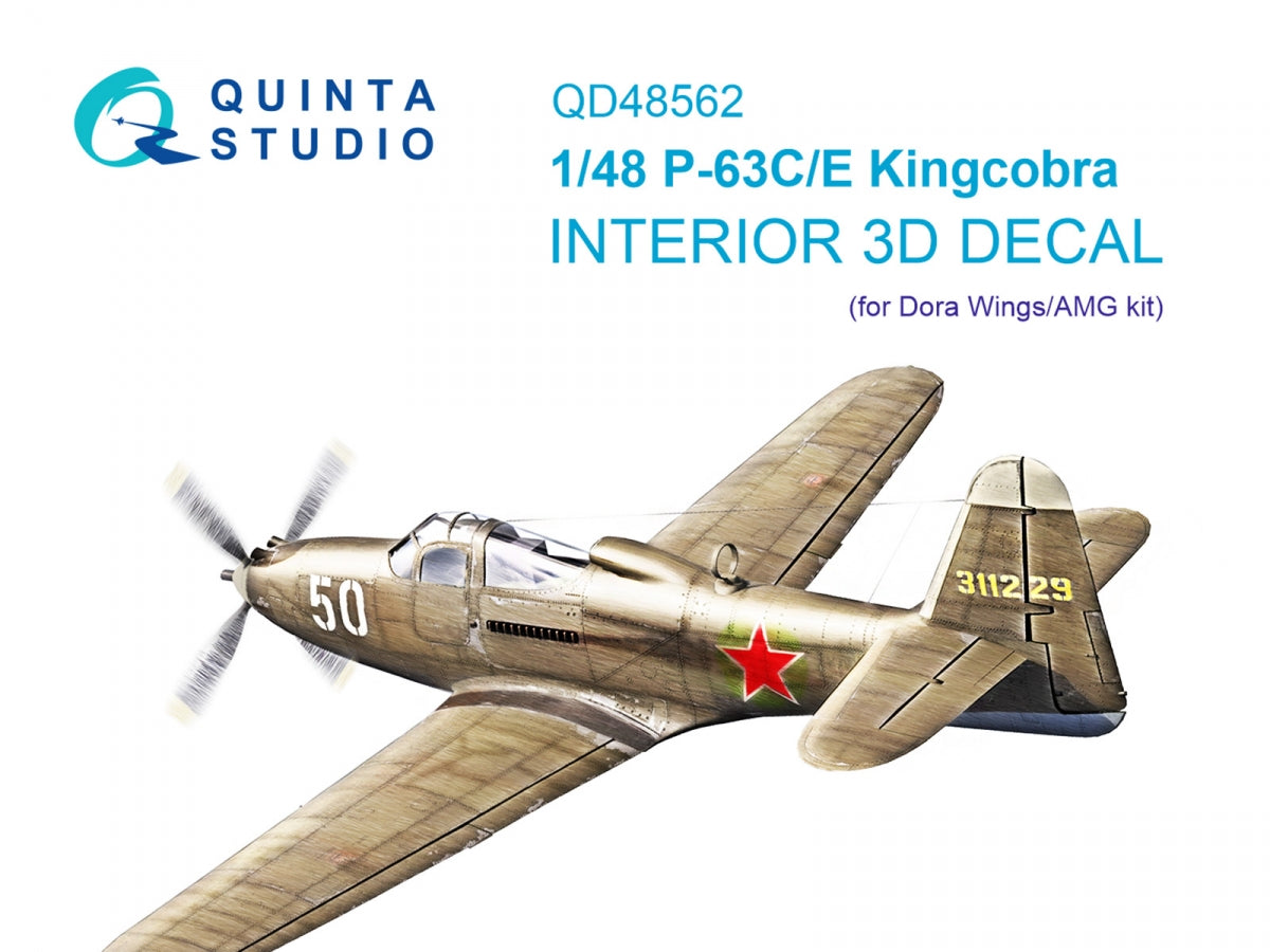 Quinta Studio QD48562 P-63C/E Kingcobra 3D-Printed &amp;amp; colored Interior on decal paper (Dora Wings/AMG) 1/48