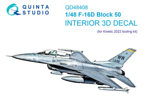 Quinta Studio QD48408 F-16D block 50 3D-Printed &amp;amp; colored Interior on decal paper (Kinetic 2022 tool) 1/48