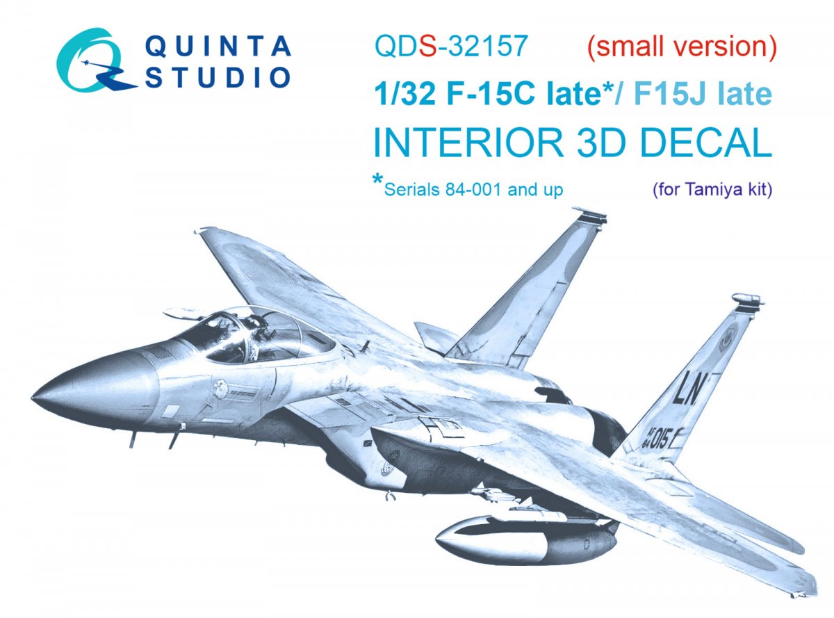 Quinta Studio QDS-32157 F-15C Late/F-15J late 3D-Printed &amp;amp; colored Interior on decal paper (Tamiya) (small version) 1/32