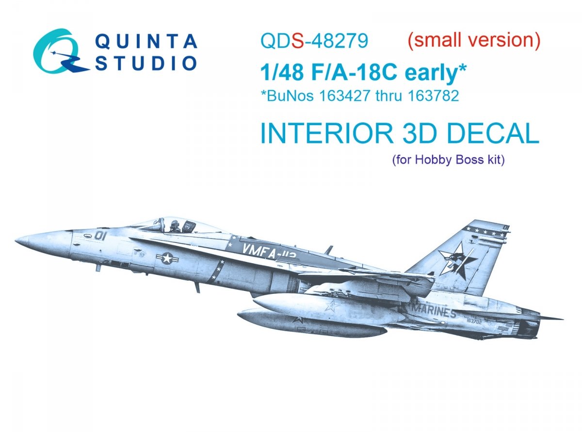 Quinta Studio QDS-48279 F/A-18C early 3D-Printed &amp;amp; colored Interior on decal paper (HobbyBoss)(Small version) 1/48