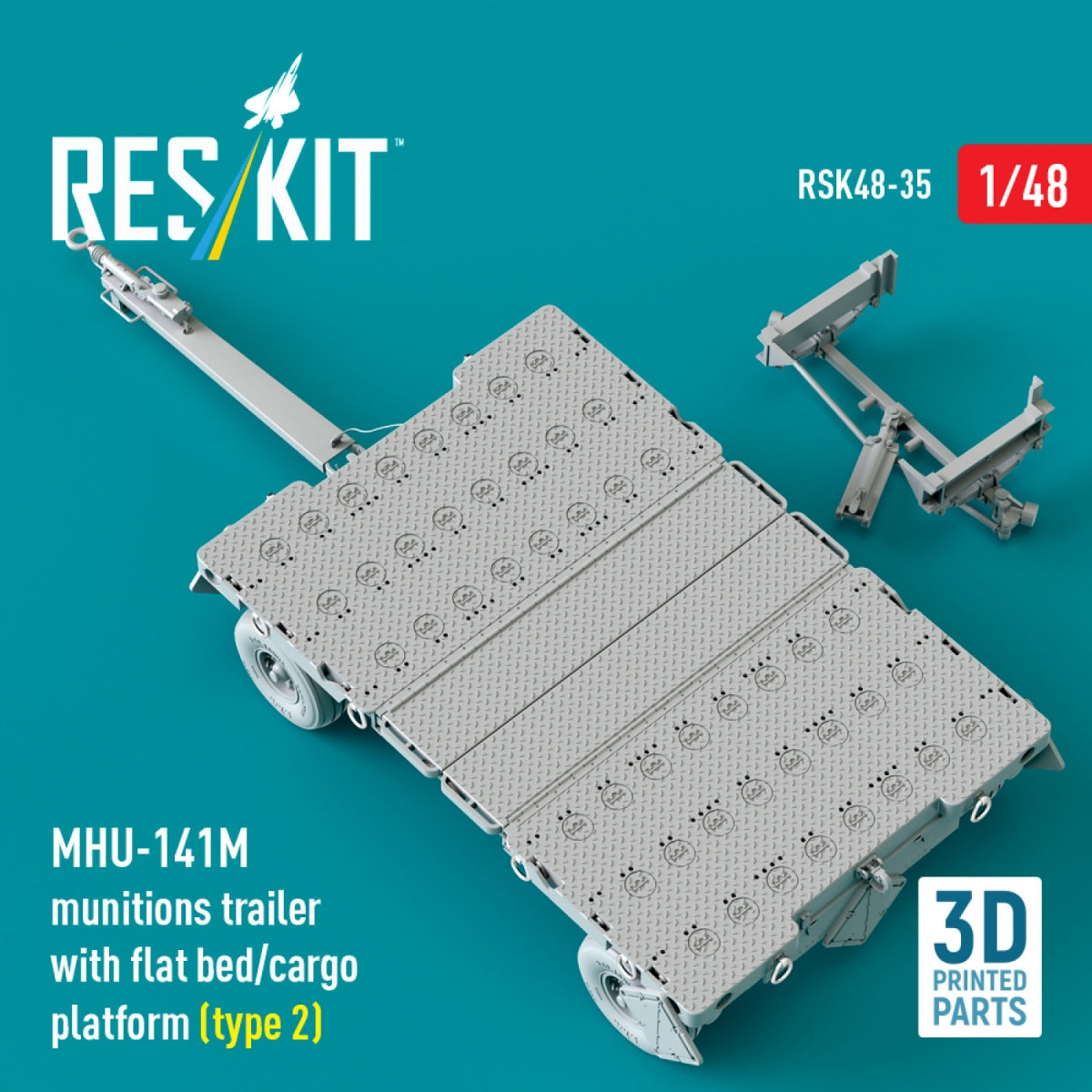 RESKIT RSK48-0035 MHU-141M munitions trailer with flat bed/cargo platform (type 2) (3D Printed model kit) 1/48