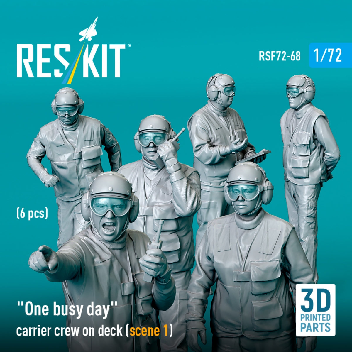 RESKIT RSF72-0068 "One busy day" carrier crew on deck (scene 1) (6 pcs) (3D Printed) 1/72