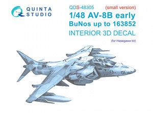 Quinta Studio QDS-48305 AV-8B Early 3D-Printed &amp;amp; colored Interior on decal paper (Hasegawa) (Small version) 1/48