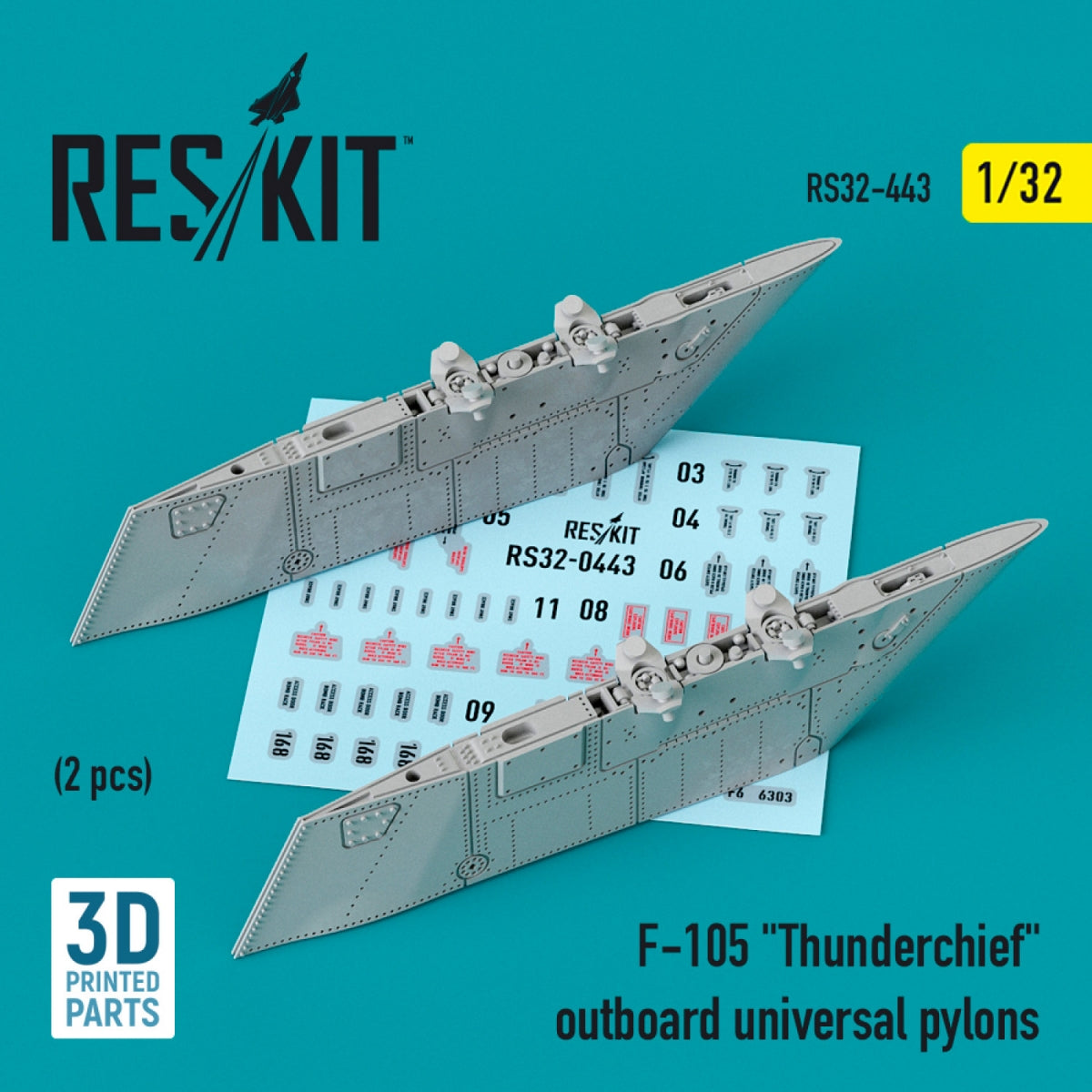 RESKIT RS32-0443 F-105 « THUNDERCHIEF » PYLÔNES UNIVERSELS EXTÉRIEURS (2 PIÈCES) (IMPRIMÉS EN 3D) 1/32
