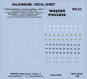 Weikert Decals DEC263 Polish uniforms - tabs, shoulder boards, insignia for caps and helmets - part 4 - vol.63 1/35