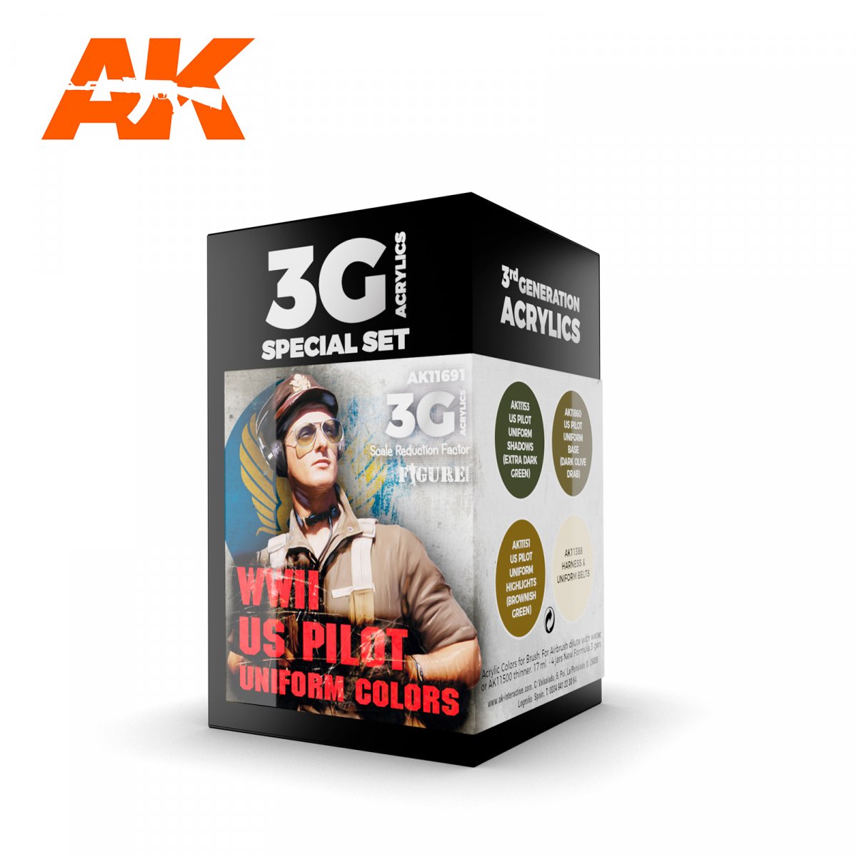 AK Interactive AK11691 Couleurs d'uniforme de pilote américain de la Seconde Guerre mondiale 4x17 ml
