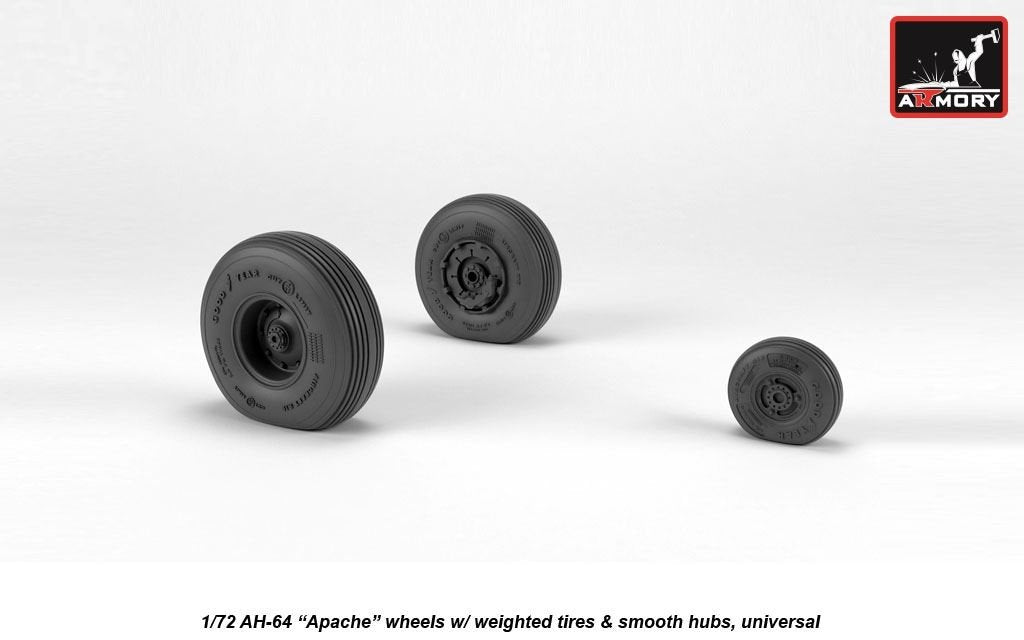 Armory Models AW72335 AH-64 Apache wheels w/ weighted tires, smooth hubs 1/72 – image 3