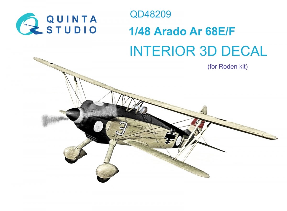 Quinta Studio QD48209 Arado Ar 68 E/F 3D-Printed &amp; colored Interior on decal paper (Roden) 1/48