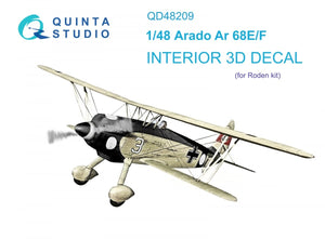 Quinta Studio QD48209 Arado Ar 68 E/F 3D-Printed &amp;amp; colored Interior on decal paper (Roden) 1/48