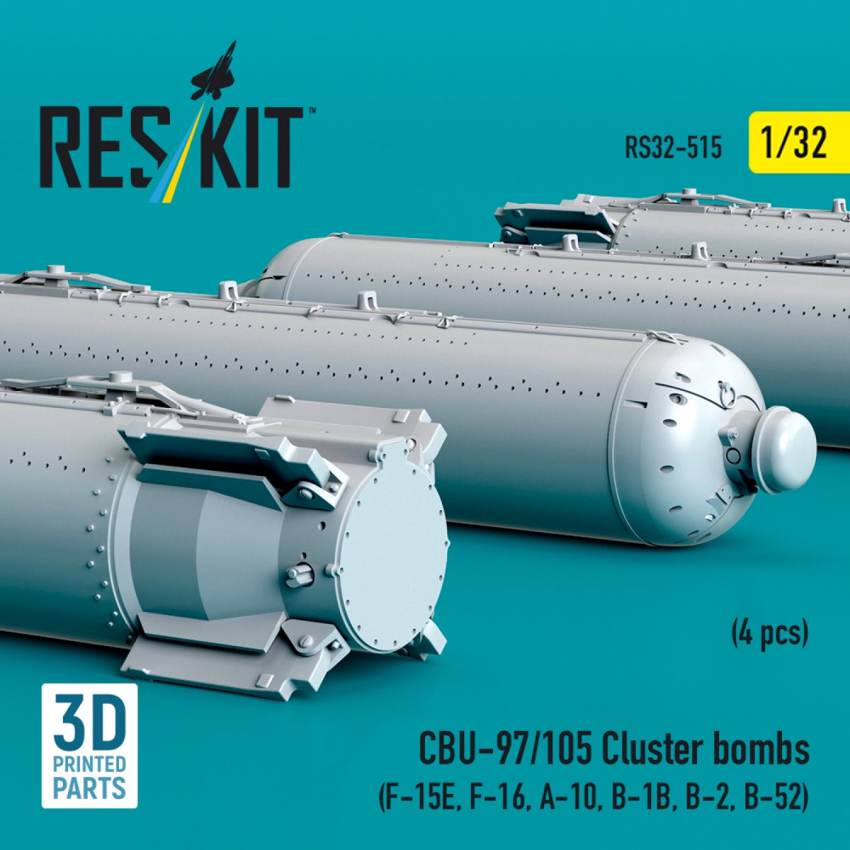 RESKIT RS32-0515 CBU-97/105 cluster bombs (4 pcs) (3D Printed) 1/32 – immagine 3