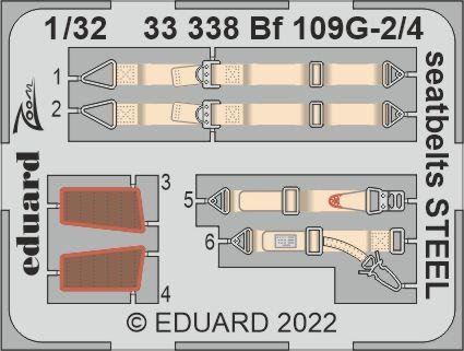 Eduard 33338 Bf 109G-2/4 seatbelts STEEL REVELL 1/32
